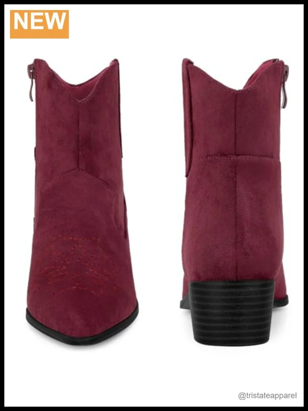 Western Cowgirl Pointed Toe Chunky Heel Ankle Boots Women Faux Suede